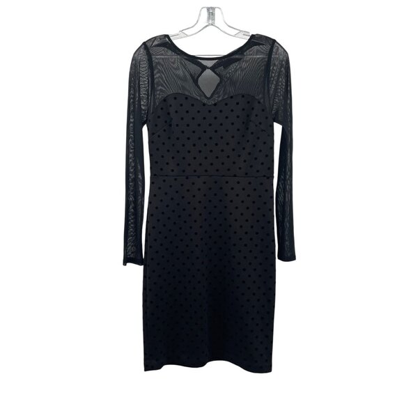 The Limited Womens Black Sheath Dress Long Mesh Sleeve Polka Dot Size Small Zip - Picture 1 of 9